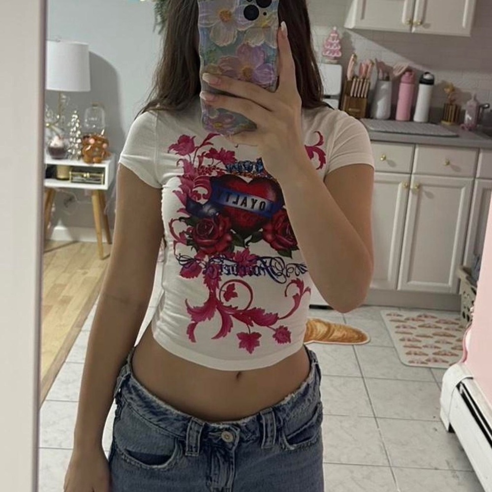 White Y2K Graphic Baby Tee